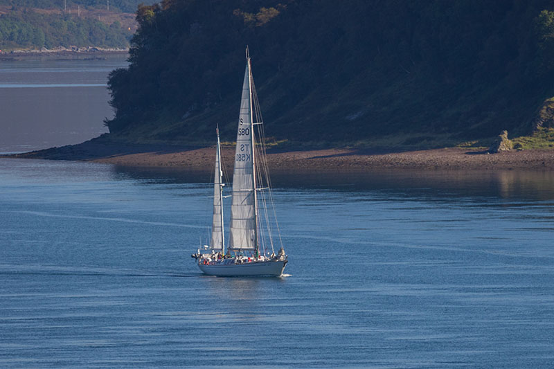 Zwischendurch schippert ein Segelschiff vorbei