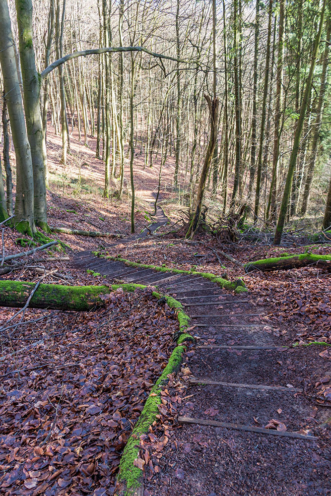 Stufenweise steigen wir in Schluchten hinein und wieder hinaus
