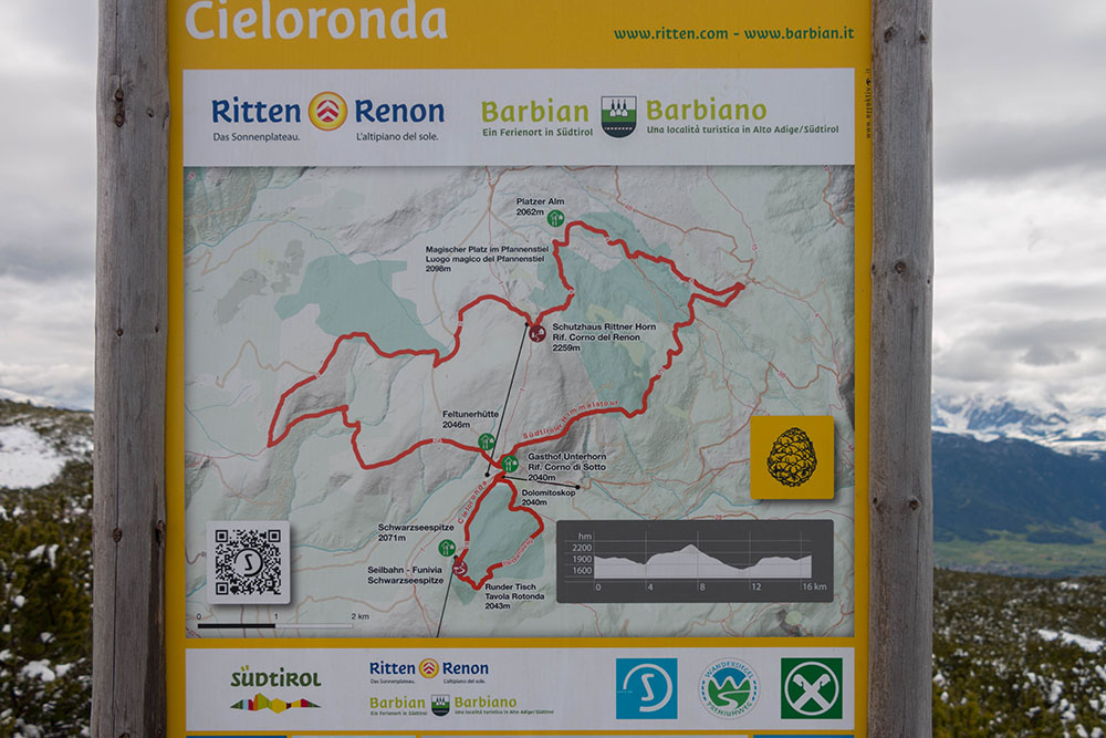 Aus Wettergründen laufen wir nur den Panoramaweg (untere Schleife)