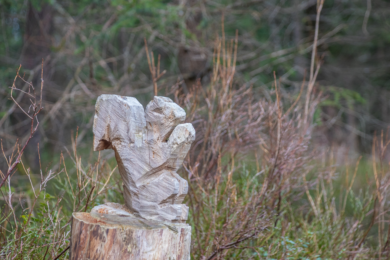 Schnitzereien entlang des Wanderweges