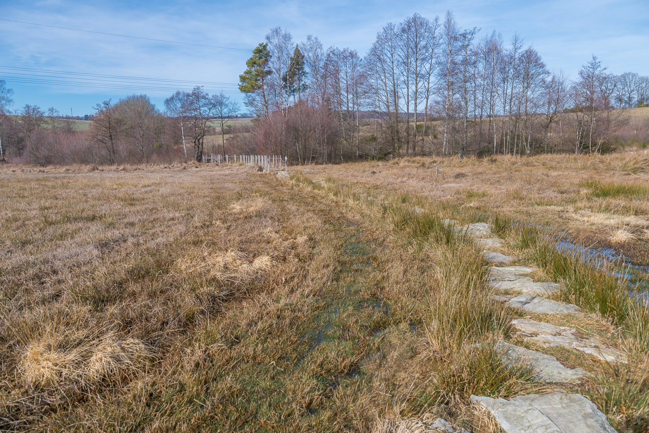 Hier verhindern große Steine das Versinken im weichen Boden