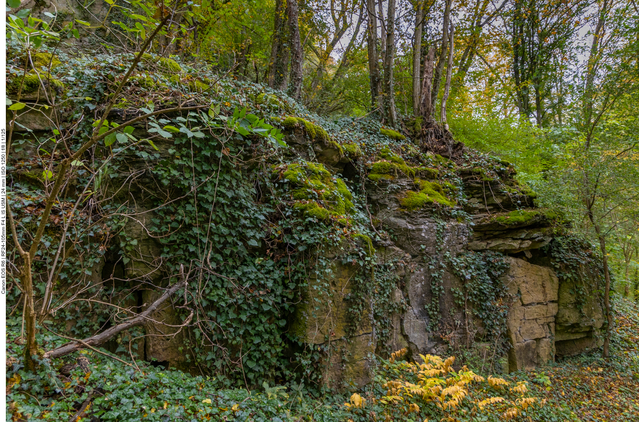 Einige Felsen stehen am Wegesrand