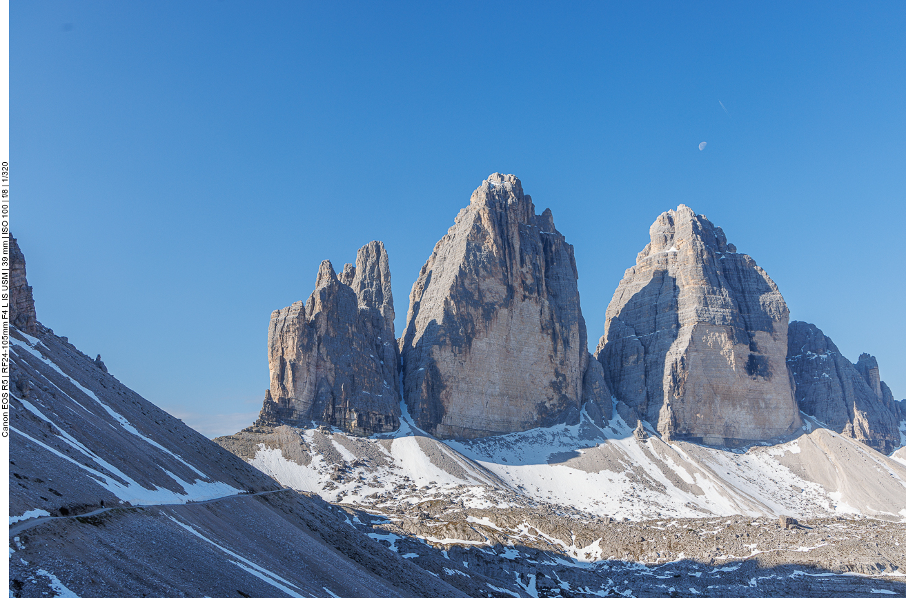 Links unser Weg von den Zinnen zur Hütte 
