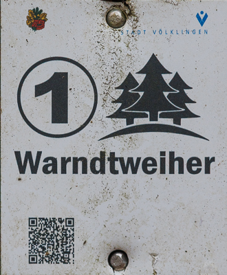 Kennzeichnung des Wanderwegs "Warndtweiher Weg 1"